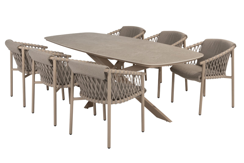 4 Seasons Outdoor 7-delige diningset Prado tafel 240 cm ceramic + Allora dining latte