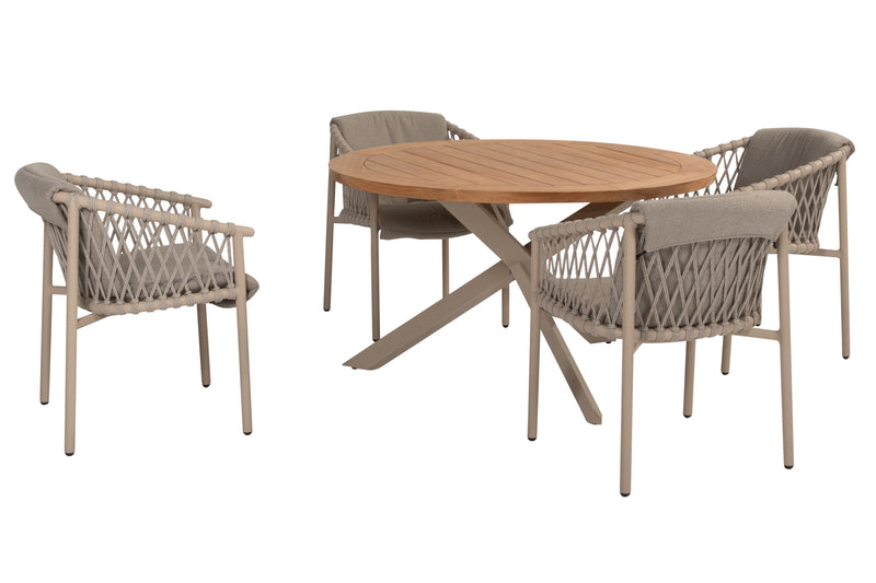 4 Seasons Outdoor 5-delige diningset Prado table 130 cm latte + Allora dining latte