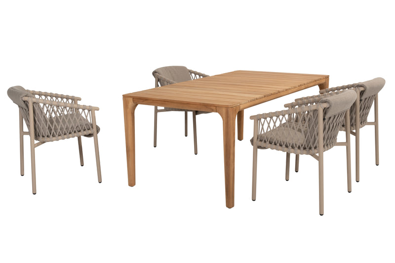 4 Seasons Outdoor 5-delige diningset Liam tafel 180 cm teak + Allora dining latte