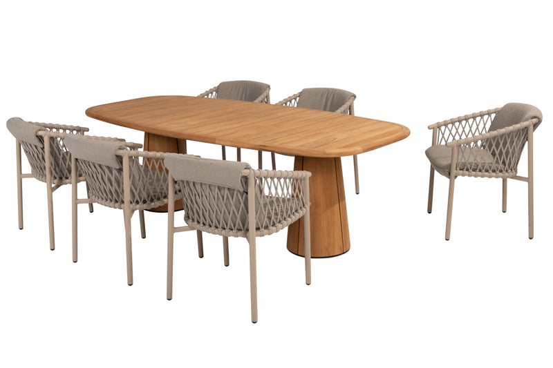 4 Seasons Outdoor 7-delige diningset Capri barrel 240 cm + Allora dining latte