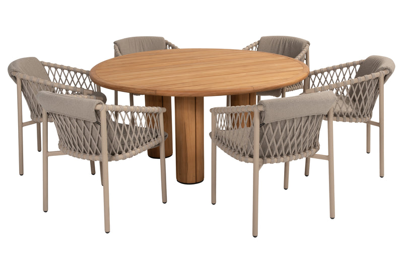 4 Seasons Outdoor 7-delige diningset Corsica 160 cm ⌀ + Allora diningchair latte