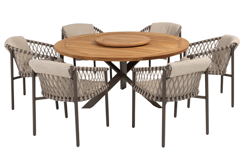 4 Seasons Outdoor 7-delige set Prado diningtable 160 cm ⌀ + Allora terre