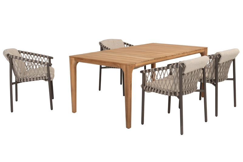 4 Seasons Outdoor 5-delige diningset Liam tafel 180 cm teak + Allora dining terre