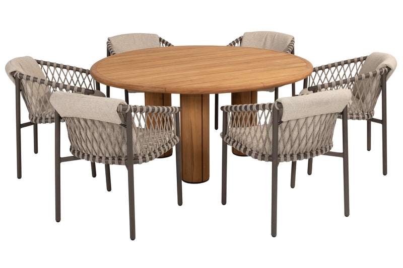 4 Seasons Outdoor 7-delige diningset Corsica tafel 160 ⌀ + Allora dining terre