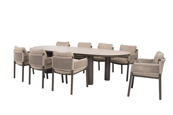 4 Seasons Outdoor 9-delige diningset Denia 290 cm keramiek + Savanne