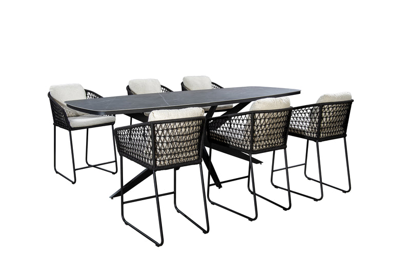 Yoi 7-delige high diningset Bara/Calma black