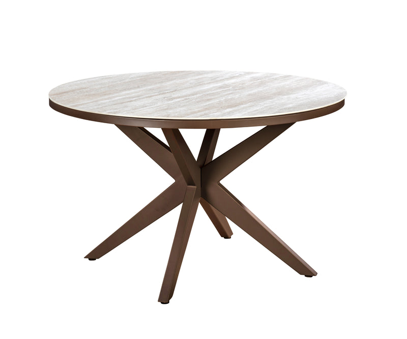 Yoi Calma diningtable 120 cm Ø alu bronze/travetin top