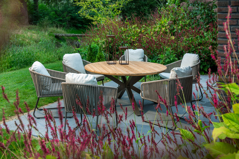 Yoi 7-delige low diningset Calera/Noas rond bronze