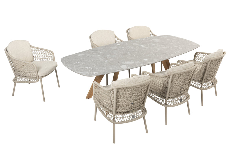 4 Seasons Outdoor 7-delige diningset Puccini + Montana teak / keramiek terrazzo