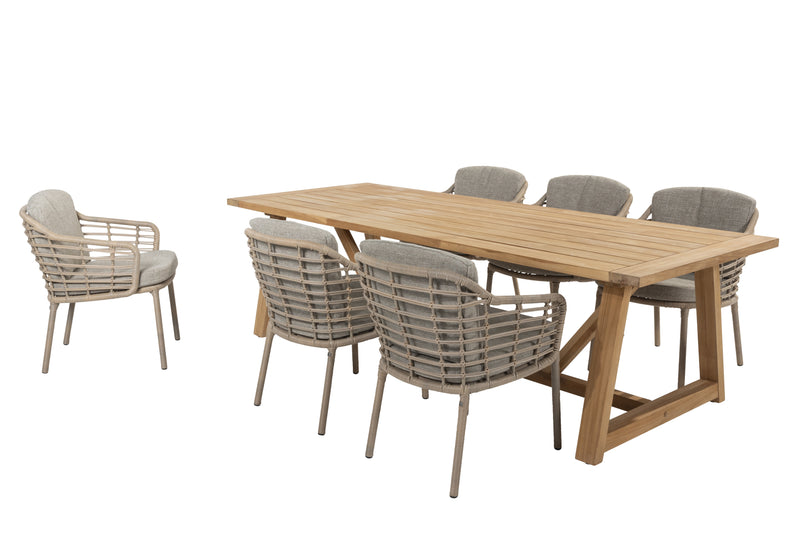 4 Seasons Outdoor 7-delige diningset Como + Noah 260 cm natural teak