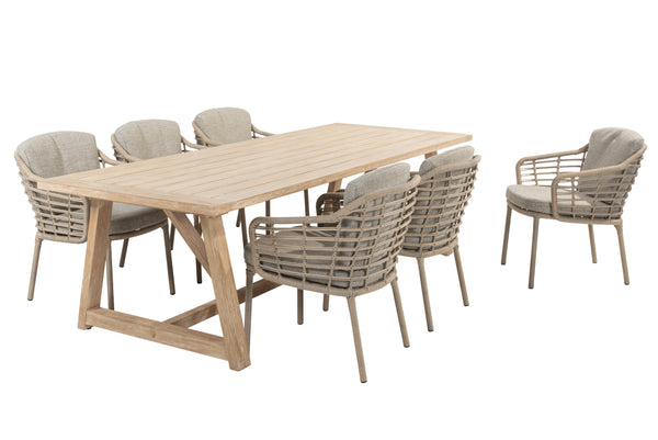 4 Seasons Outdoor 7-delige diningset Como + Noah 260 cm brushed teak