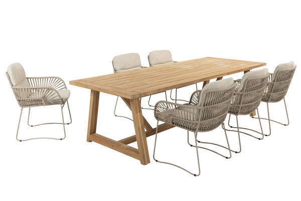 4 Seasons Outdoor 7-delige diningset Murcia Latte + Noah 260 cm natural teak