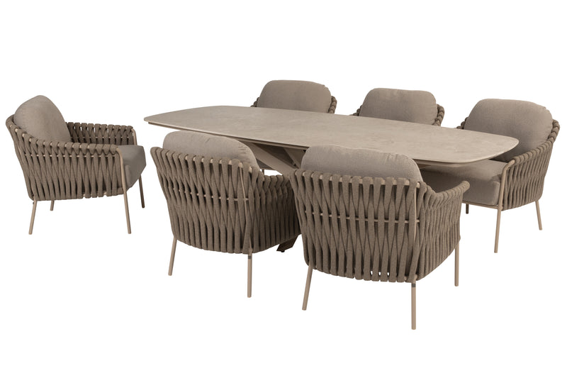 4SO 7-delige set Nevada low diningtable 250 cm + Comino low diningchair latte