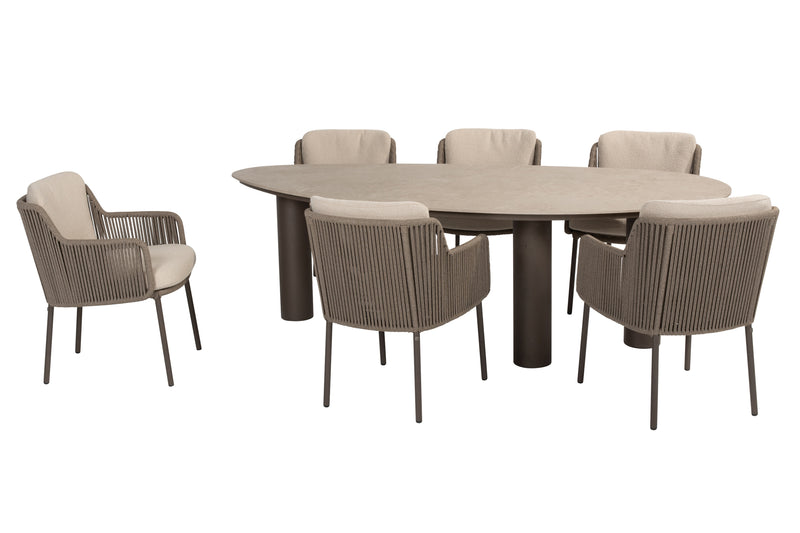 4 Seasons Outdoor 7-delige diningset Arizona table pebble + Bernini dining