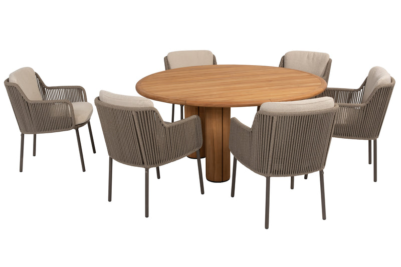 4 Seasons Outdoor 7-delige diningset Corsica tafel 160 ⌀ + Bernini dining terre