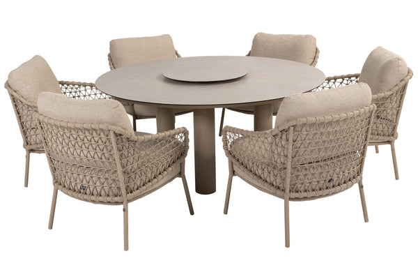 4SO 7-delige set Donato low diningtable 160 cm ⌀ + Sardinia low diningchair