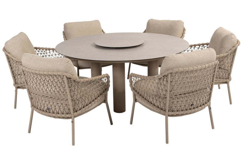 4SO 7-delige set Donato low diningtable 160 cm ⌀ + Sardinia low diningchair