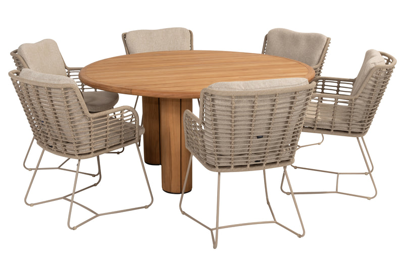 4 Seasons Outdoor 7-delige diningset Corsica 160 cm ⌀ + Fabrice diningchair latte