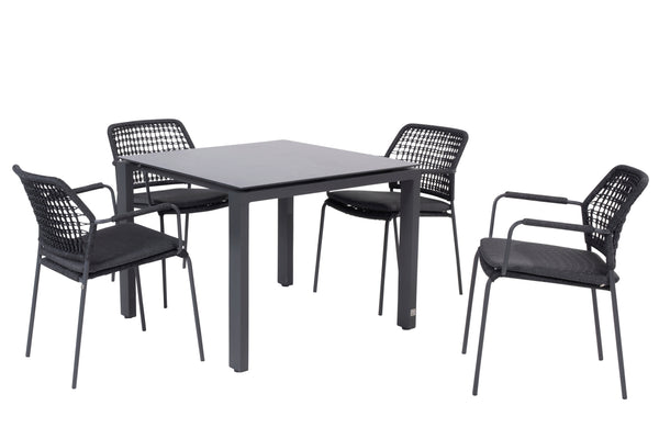 4 Seasons Outdoor 5-delige diningset Barista antraciet + Goa 95x95 cm HPL dark grey