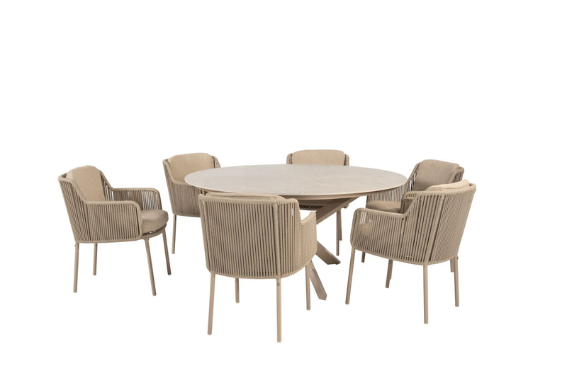 4 Seasons Outdoor 7-delige diningset Prado 160 cm keramiek + Bernini latte