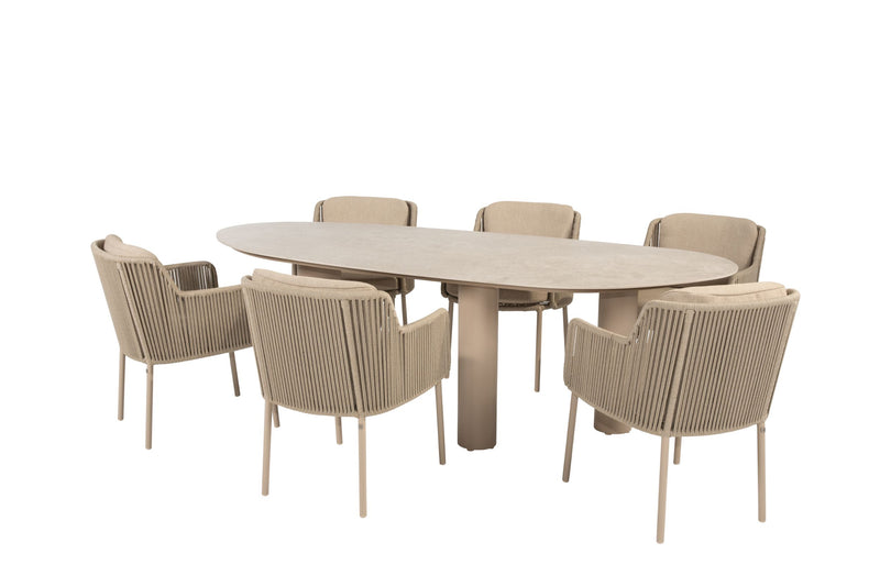4 Seasons Outdoor 7-delige diningset Estate Mango shape 240 cm keramiek + Bernini latte