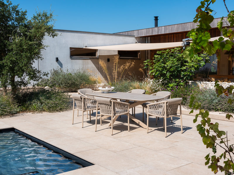 4 Seasons Outdoor 7-delige diningset Prado tafel 240 cm ceramic + Allora dining latte