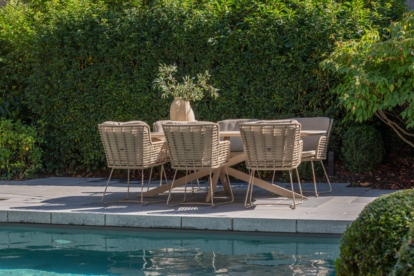 4 Seasons Outdoor 7-delige set Donato diningtable 160 cm ⌀ + Fabrice diningchair latte
