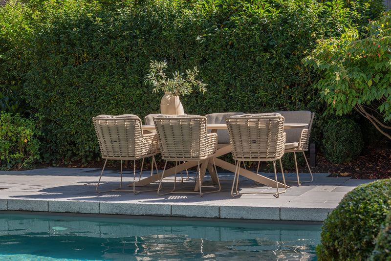 4 Seasons Outdoor 7-delige set Donato diningtable 160 cm ⌀ + Fabrice diningchair latte