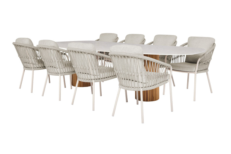 SUNS 9-delige diningset Omis tafel + Nappa dining knot weaving