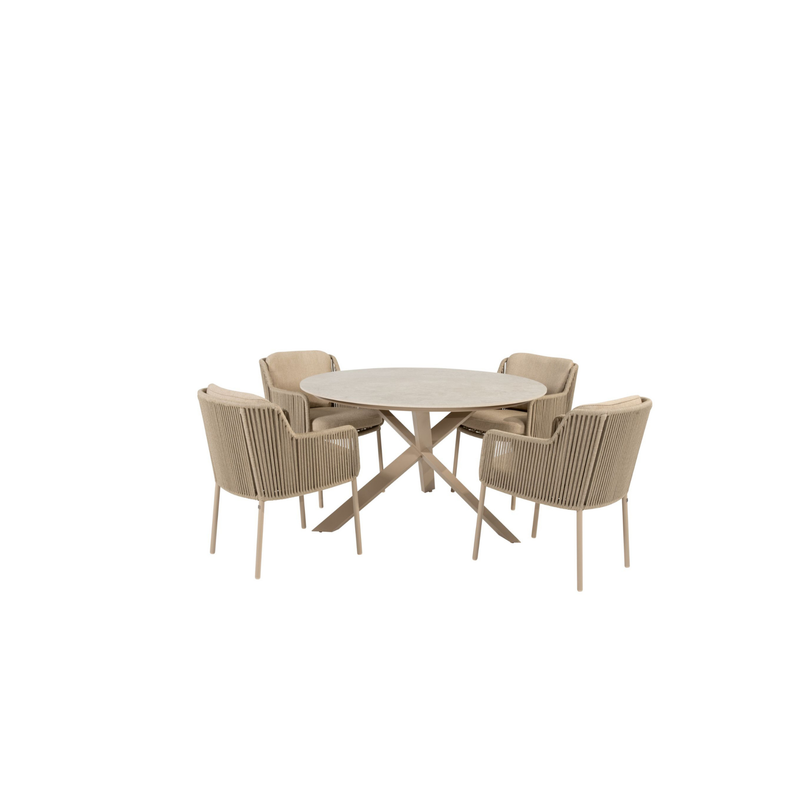 4 Seasons Outdoor 5-delige diningset Prado 130 cm keramiek + Bernini latte