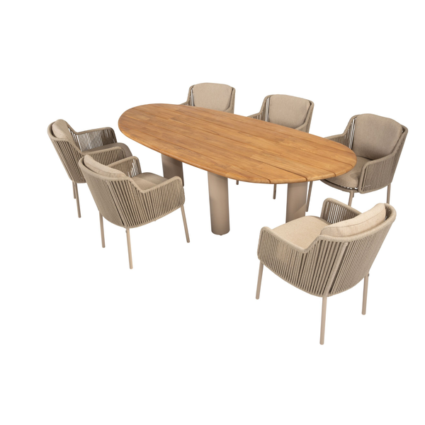 4 Seasons Outdoor 7-delige diningset Estate Mango shape 240 cm teak + Bernini latte