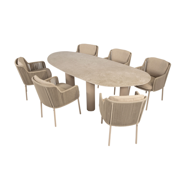 4 Seasons Outdoor 7-delige diningset Estate Mango shape 240 cm keramiek + Bernini latte