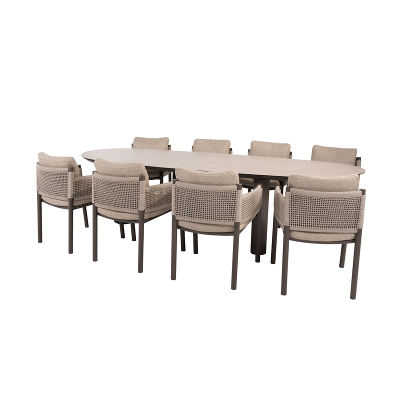 4 Seasons Outdoor 9-delige diningset Denia 290 cm keramiek + Savanne