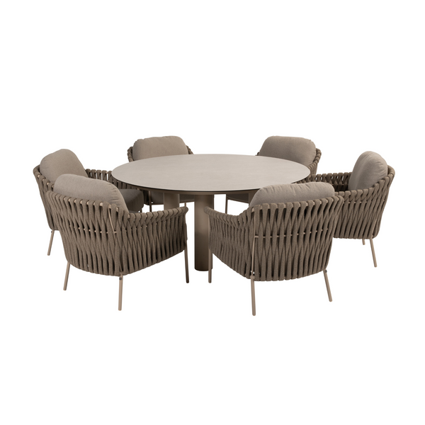 4SO 7-delige set Donato low diningtable 160 cm ⌀ + Comino low diningchair