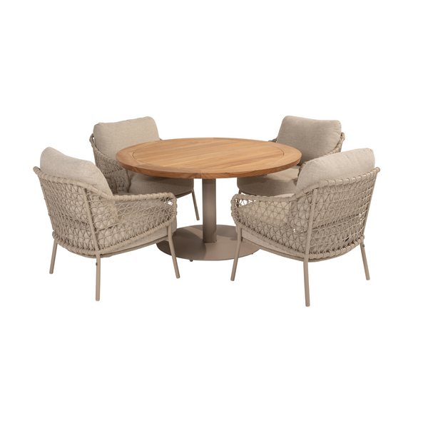 4SO 5-delige set Saba low diningtable 130 cm ø  + Sardinia low diningchair