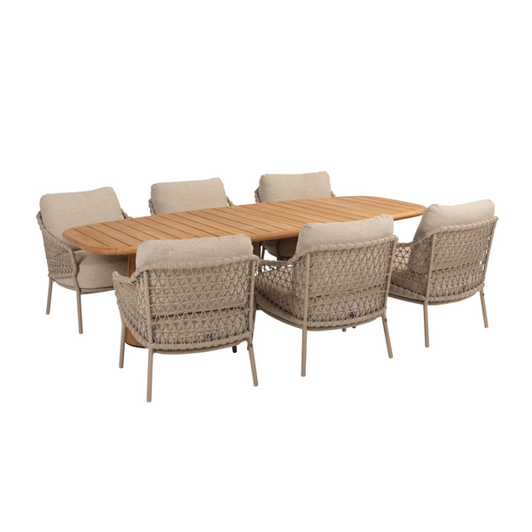 4SO 7-delige set Capri low diningtable 240 cm + Sardinia low diningchair