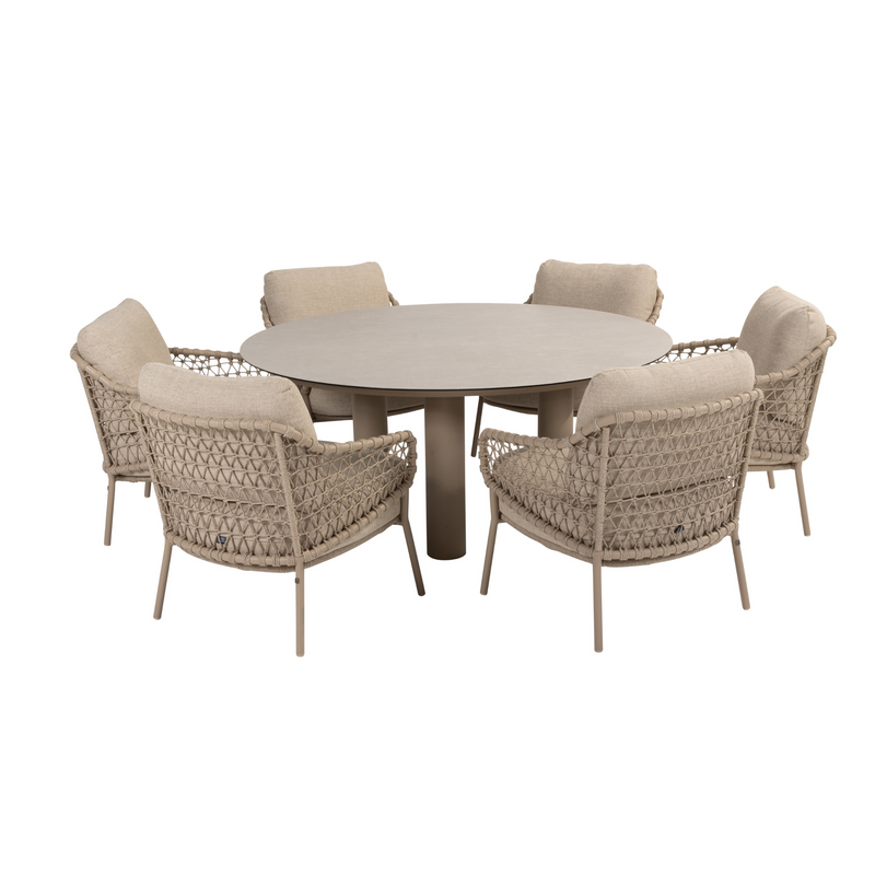 4SO 7-delige set Donato low diningtable 160 cm ⌀ + Sardinia low diningchair