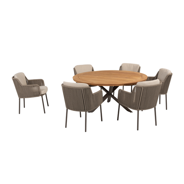 4 Seasons Outdoor 7-delige diningset Prado 160 cm ⌀ terre/teak + Bernini dining