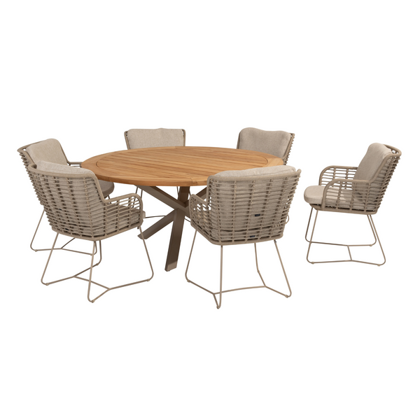 4 Seasons Outdoor 7-delige diningset Prado tafel 160 ⌀ latte onderstel + Fabrice dining latte