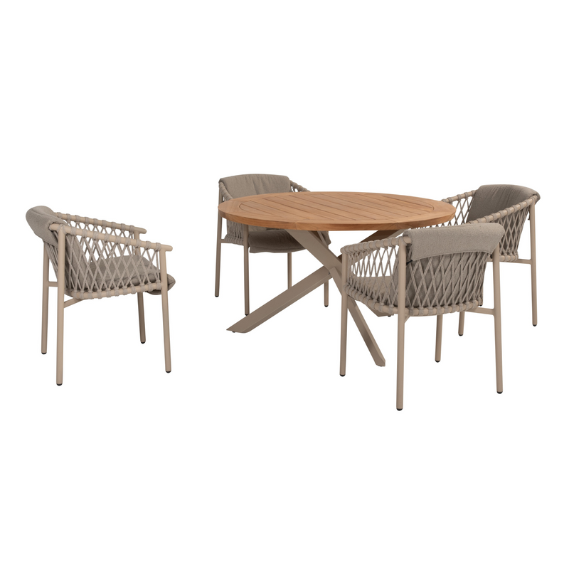 4 Seasons Outdoor 5-delige diningset Prado table 130 cm latte + Allora dining latte