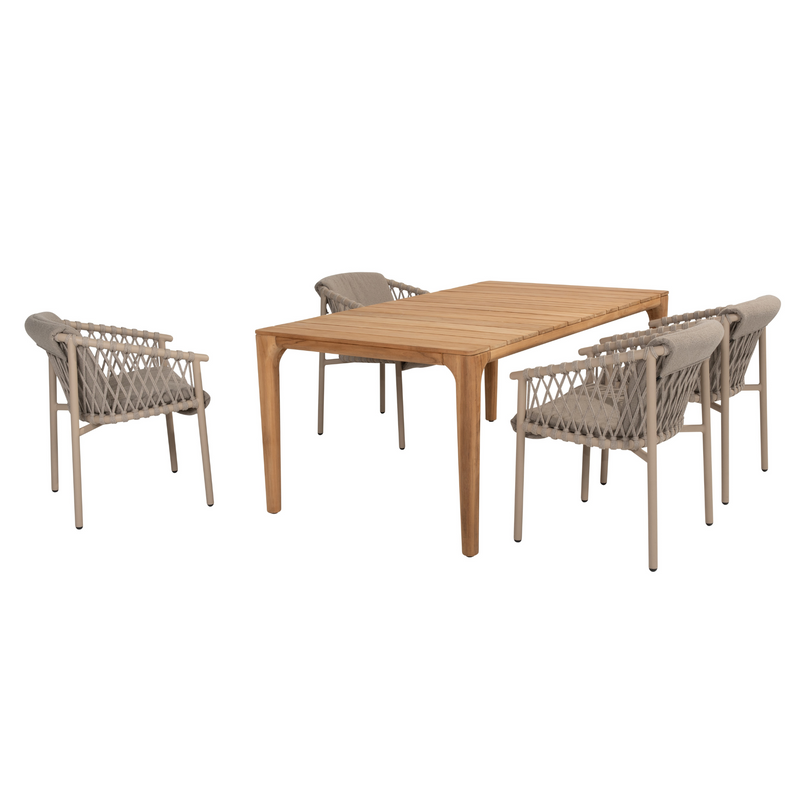 4 Seasons Outdoor 5-delige diningset Liam tafel 180 cm teak + Allora dining latte