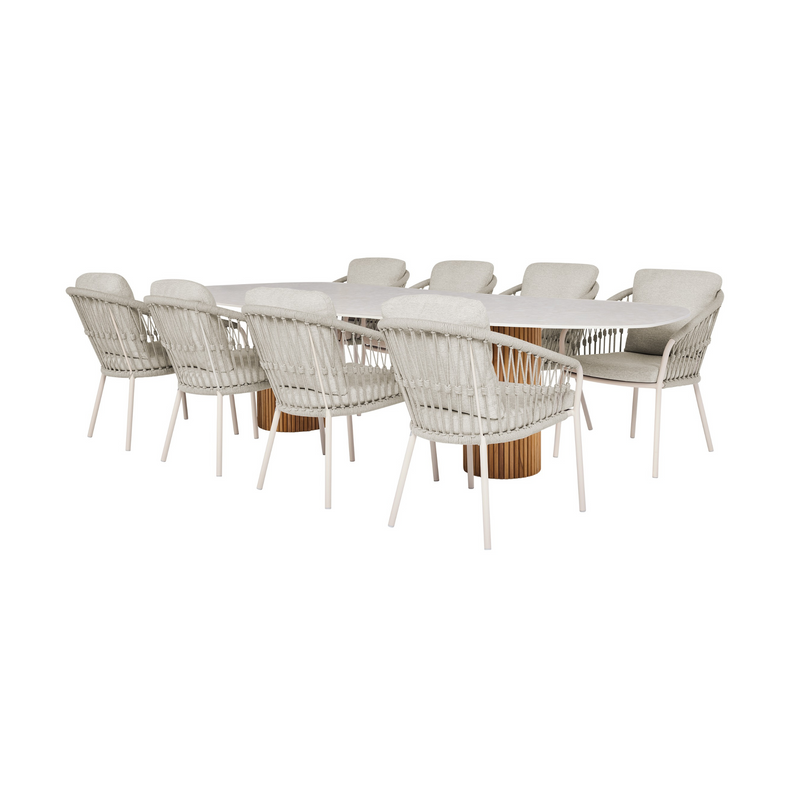 SUNS 9-delige diningset Omis tafel + Nappa dining knot weaving