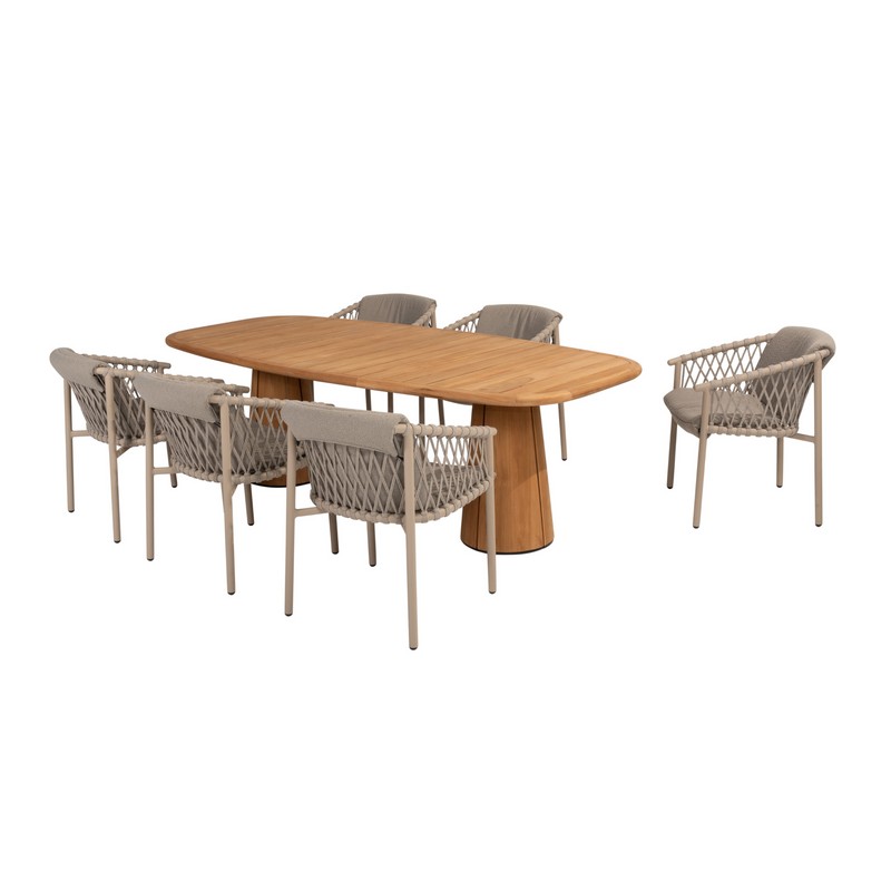 4 Seasons Outdoor 7-delige diningset Capri barrel 240 cm + Allora dining latte