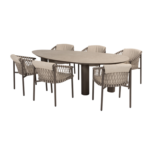 4 Seasons Outdoor 7-delige diningset Arizona table pebble + Allora dining terre