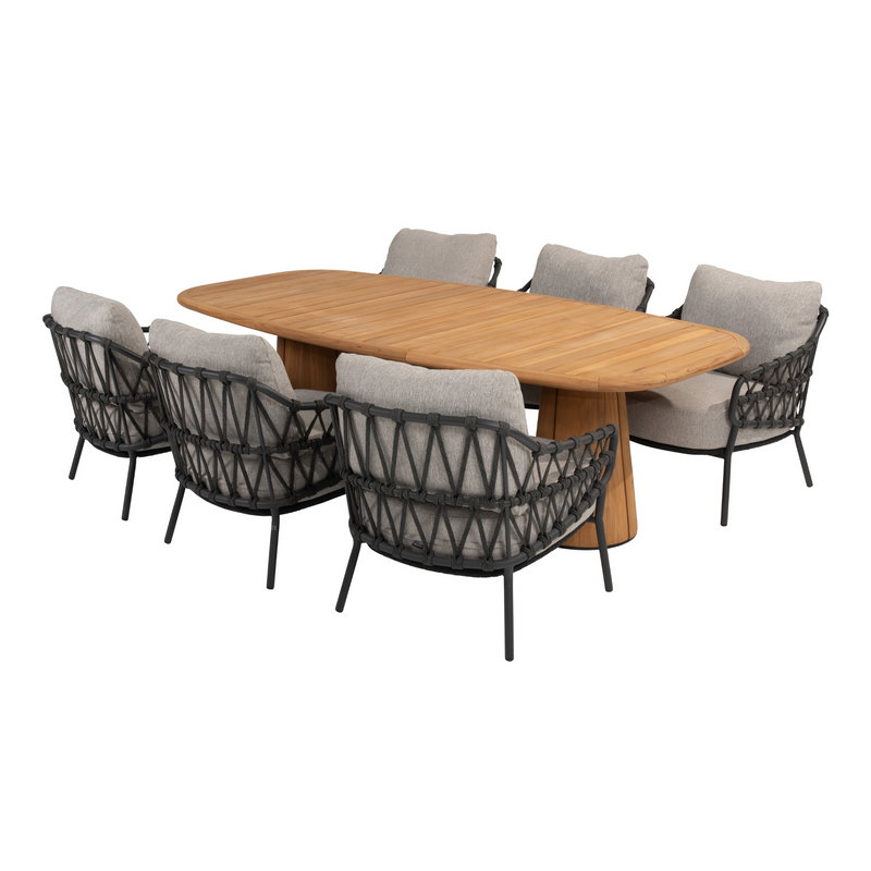 4SO 7-delige set Capri low diningtafel 240 cm + Calpi low diningchair antraciet