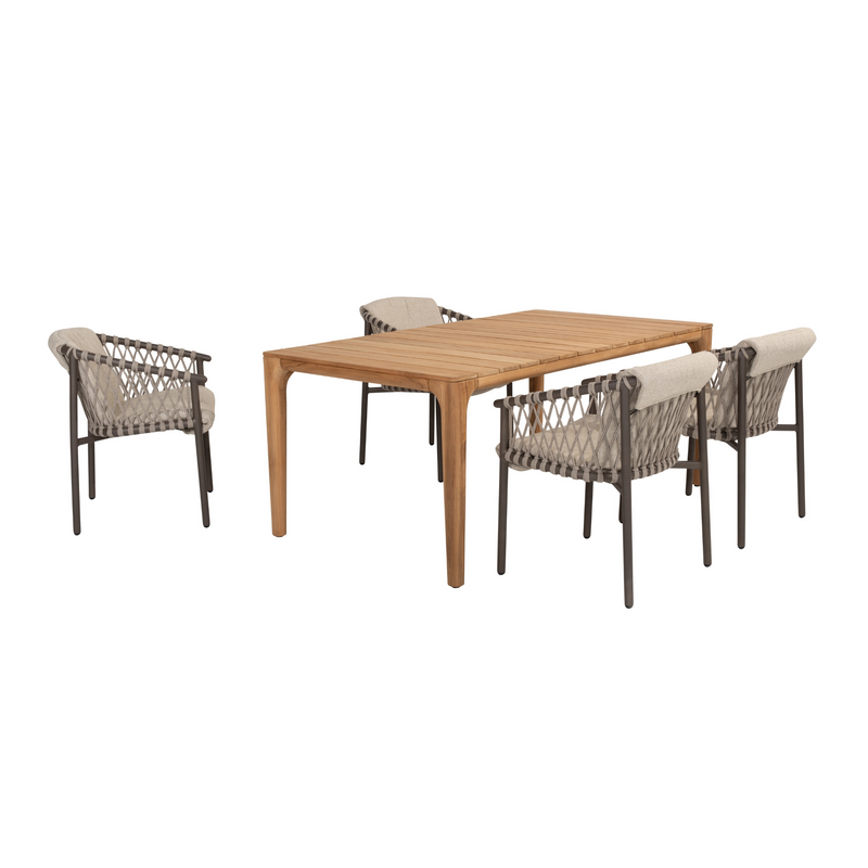 4 Seasons Outdoor 5-delige diningset Liam tafel 180 cm teak + Allora dining terre