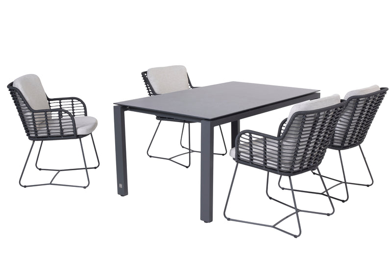 5-delige diningset Fabrice antraciet Goa 160x95 HPL dark grey