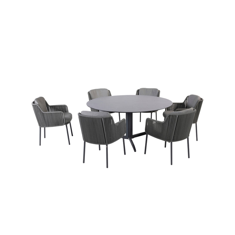 7-delige diningset Bernini platinum Embrace 160 cm Ø